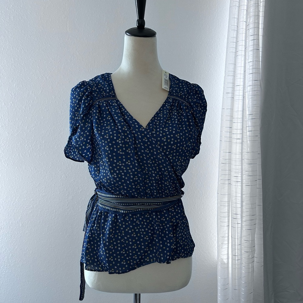 Max Studio Women's Blue Polka Dot Wrap Top